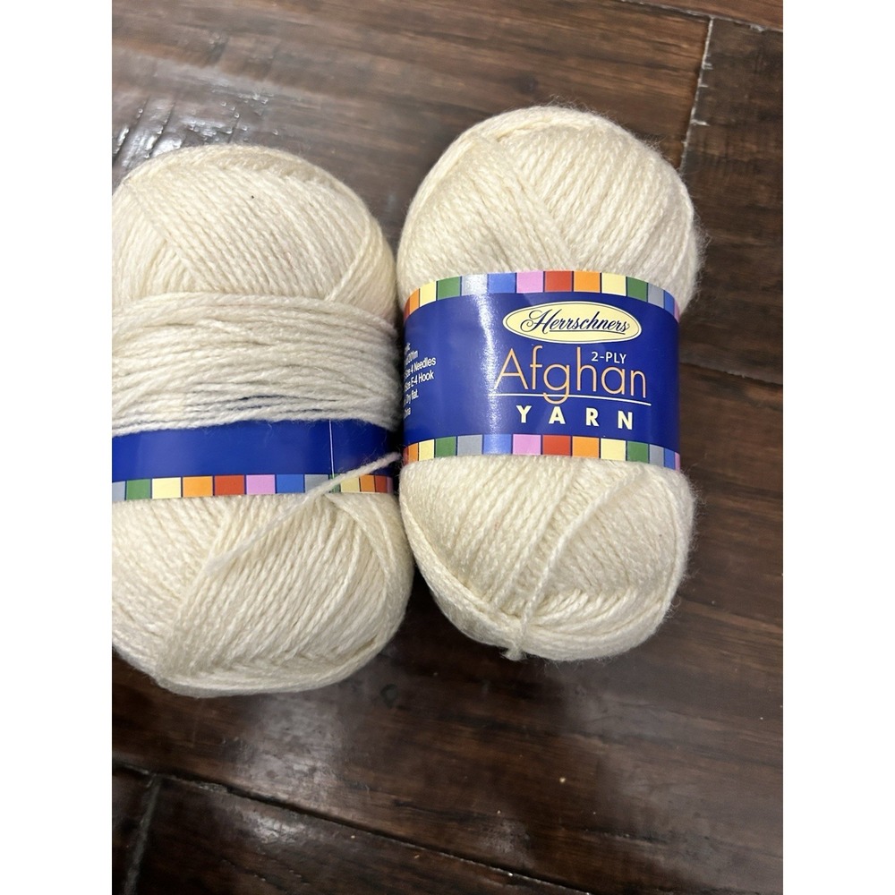 2 Skeins Herrscheners 2 Ply Afghan Acrylic Yarn Cream 56g Color 0025